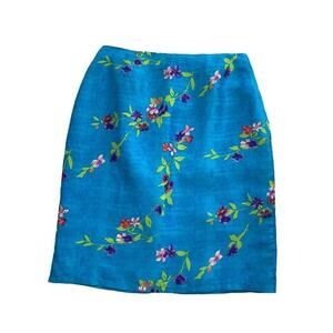 8 Emily Spencer Turquoise 100% Silk Floral Skirt